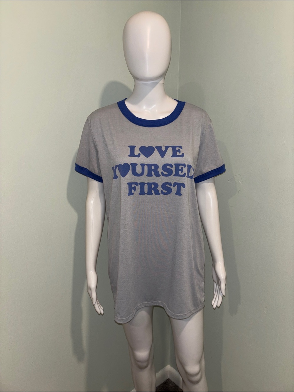 LulaRoe Blue Short Sleeve Love Yourself First T-Shirt -L